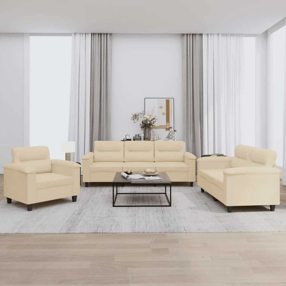 Sofa Sofos komplektas su pagalvėlėmis, 3 dalių, kreminis, audinys
