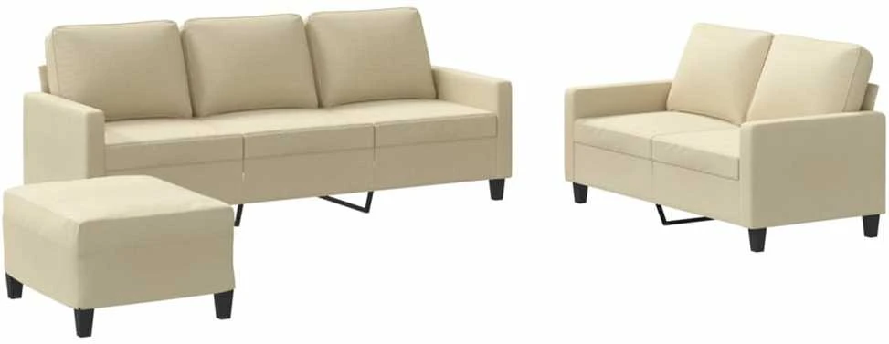 Sofa Sofos komplektas su pagalvėlėmis, 3 dalių, kreminis, audinys