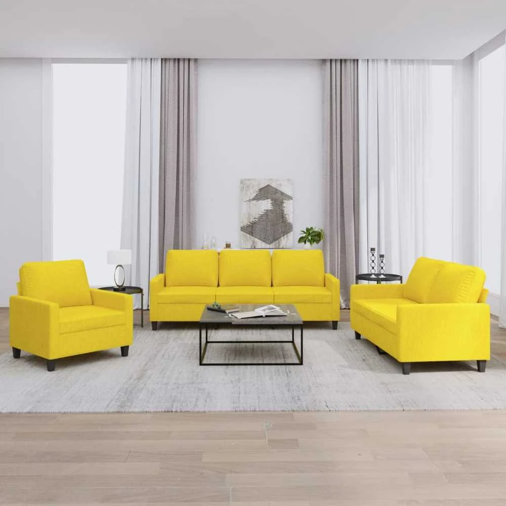 Sofa Sofos komplektas su pagalvėlėmis, 3 dalių, geltonas, audinys