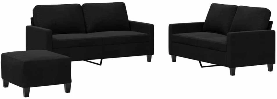 Sofa Sofos komplektas su pagalvėlėmis, 3 dalių, juodas, aksomas