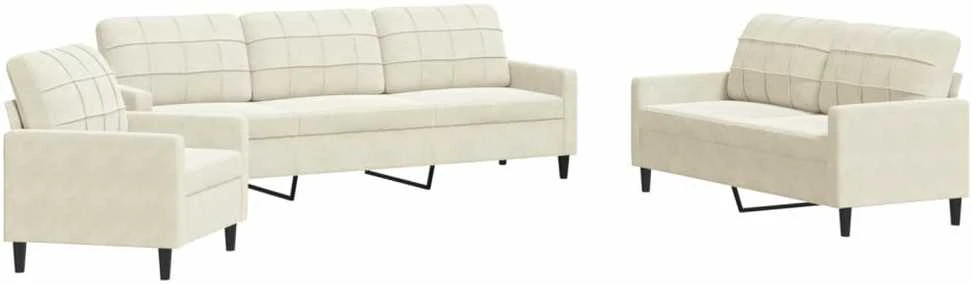 Sofa Sofos komplektas su pagalvėlėmis, 3 dalių, kreminis, aksomas