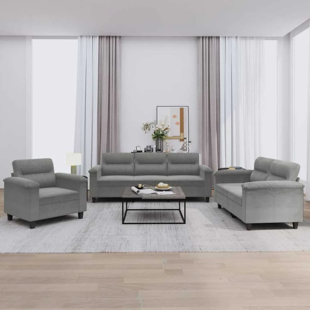 Sofa Sofos komplektas su pagalvėlėmis, 3 dalių, pilkas, audinys