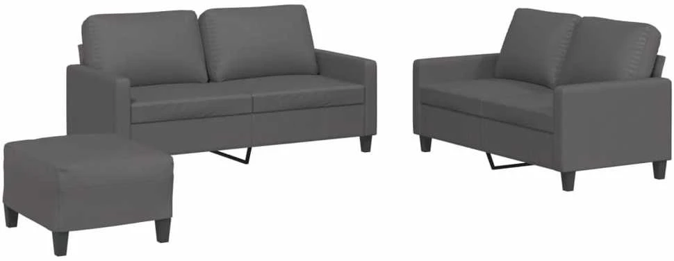 Sofa Sofos komplektas su pagalvėlėmis, 3 dalių, pilkas, dirbtinė oda