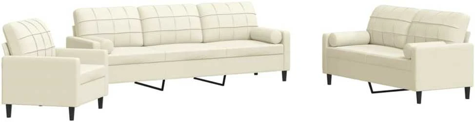Sofa Sofos komplektas su pagalvėlėmis, 3 dalių, kreminis, aksomas