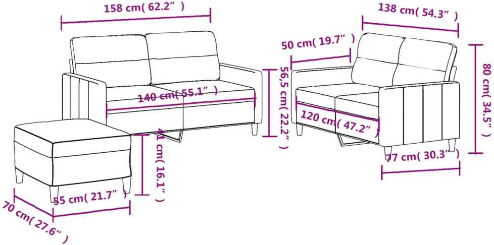 Sofa Sofos komplektas su pagalvėlėmis, 3 dalių, geltonas, audinys