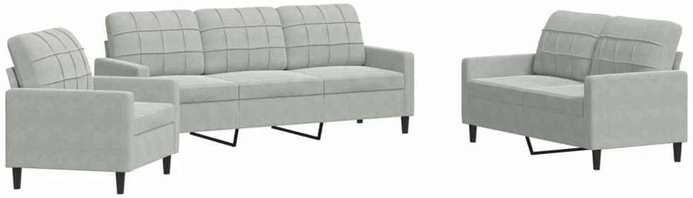 Sofa Sofos komplektas su pagalvėlėmis, 3 dalių, pilkas, aksomas