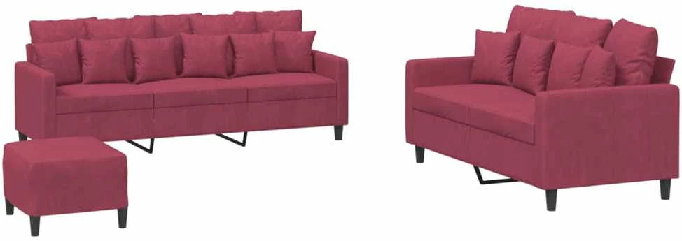 Sofa Sofos komplektas su pagalvėlėmis, 3 dalių, vyno, aksomas