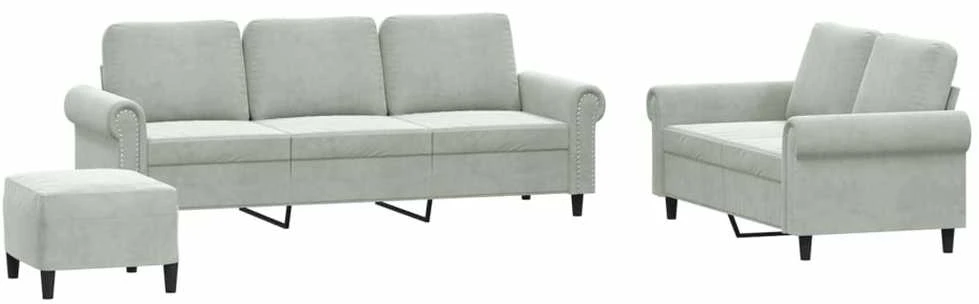 Sofa Sofos komplektas su pagalvėlėmis, 3 dalių, pilkas, aksomas