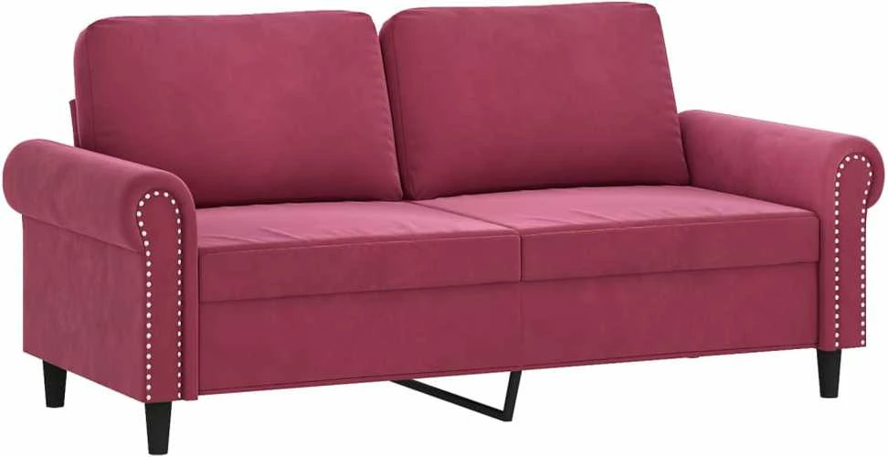 Sofa Sofos komplektas su pagalvėlėmis, 3 dalių, vyno, aksomas