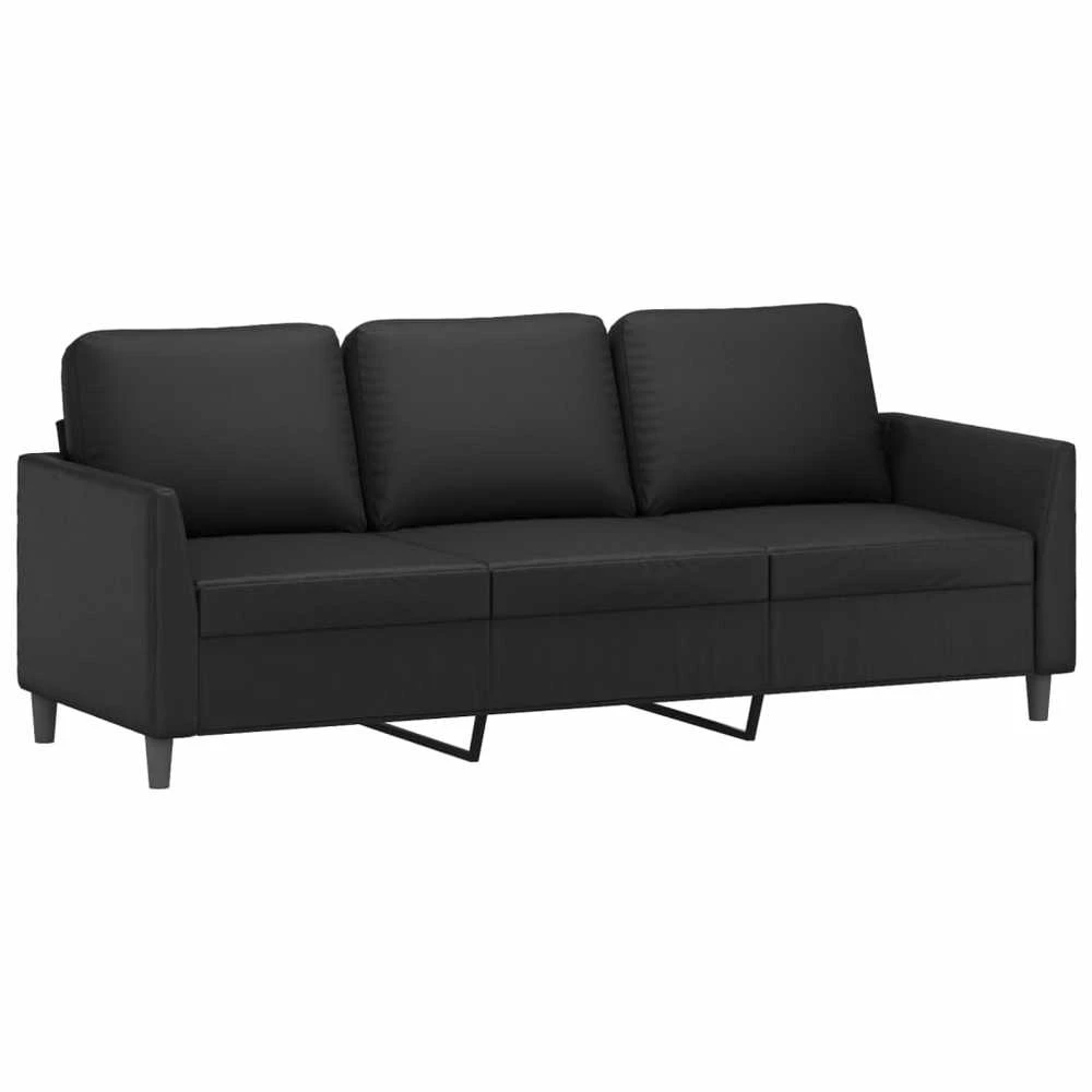 Sofa Sofos komplektas su pagalvėlėmis, 3 dalių, juodas, dirbtinė oda