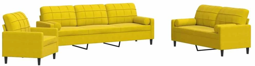 Sofa Sofos komplektas su pagalvėlėmis, 3 dalių, geltonas, aksomas
