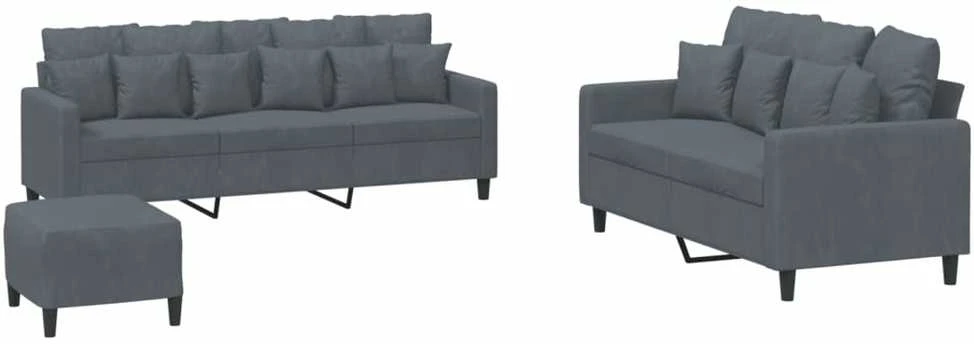 Sofa Sofos komplektas su pagalvėlėmis, 3 dalių, pilkas, aksomas