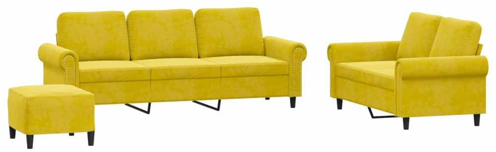 Sofa Sofos komplektas su pagalvėlėmis, 3 dalių, geltonas, aksomas