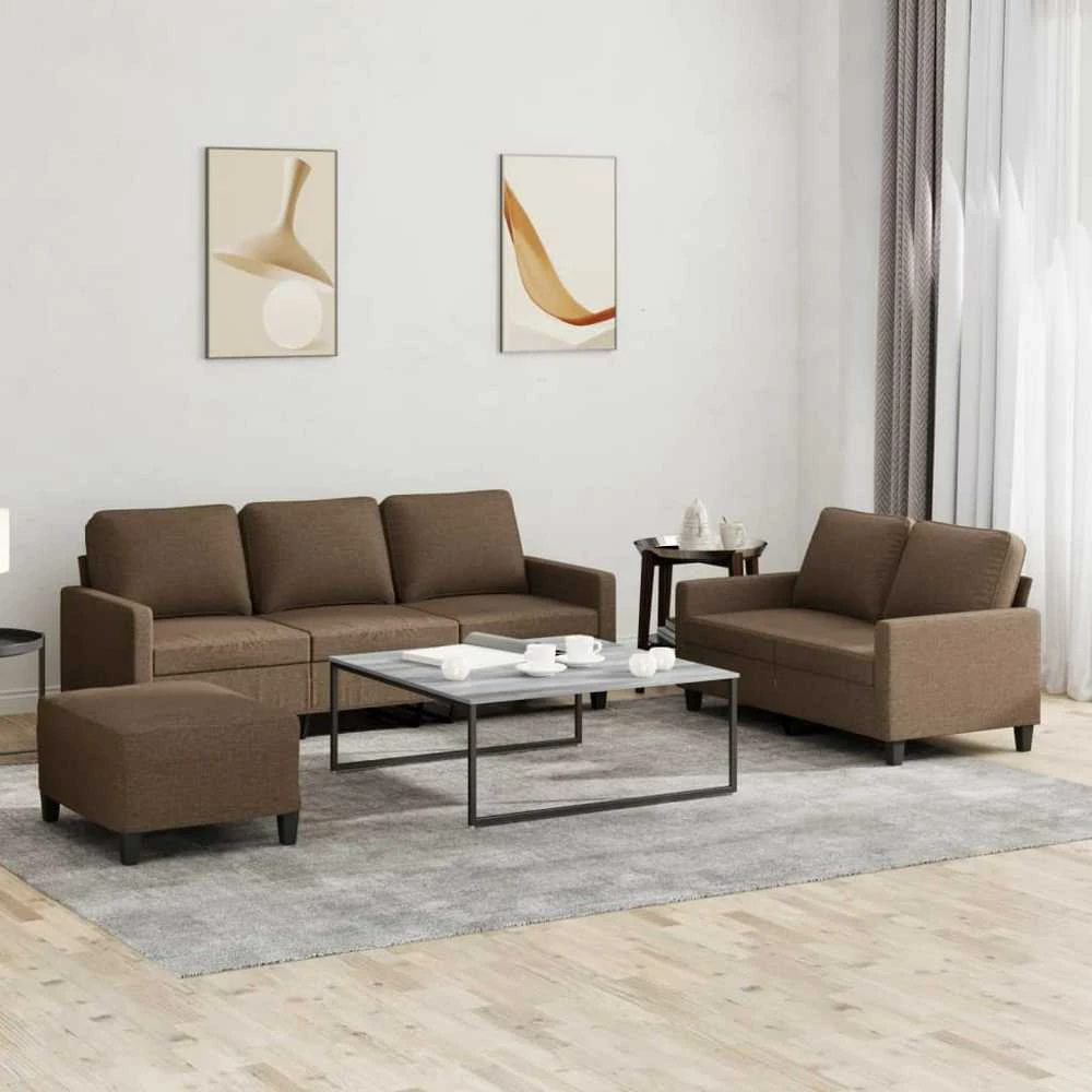 Sofa Sofos komplektas su pagalvėlėmis, 3 dalių, rudas, audinys