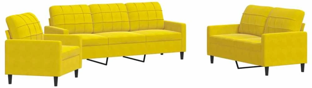 Sofa Sofos komplektas su pagalvėlėmis, 3 dalių, geltonas, aksomas
