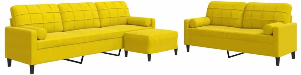 Sofa Sofos komplektas su pagalvėlėmis, 3 dalių, geltonas, aksomas