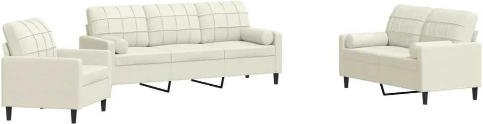 Sofa Sofos komplektas su pagalvėlėmis, 3 dalių, kreminis, aksomas