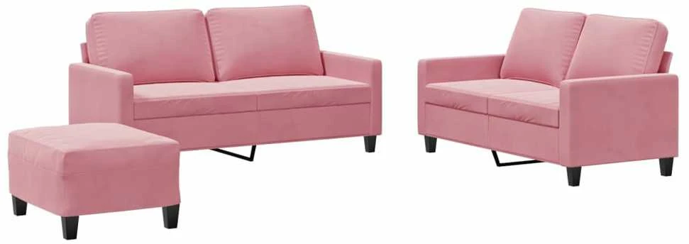 Sofa Sofos komplektas su pagalvėlėmis, 3 dalių, rožinis, aksomas