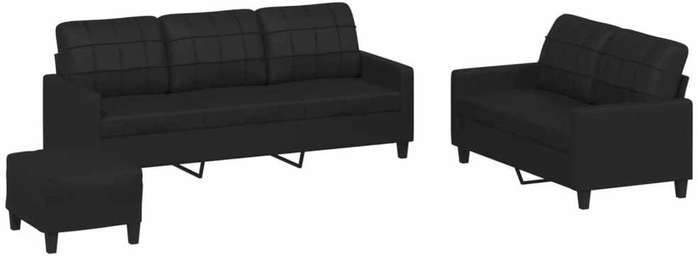 Sofa Sofos komplektas su pagalvėlėmis, 3 dalių, juodas, dirbtinė oda