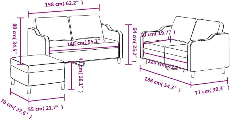 Sofa Sofos komplektas su pagalvėlėmis, 3 dalių, juodas, audinys