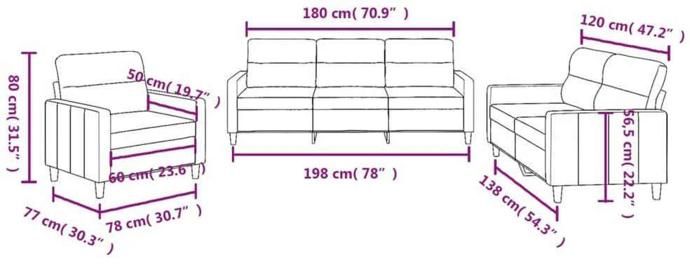 Sofa Sofos komplektas su pagalvėlėmis, 3 dalių, pilkas, audinys