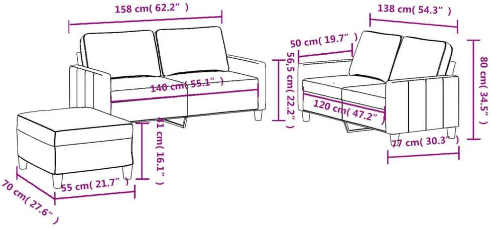 Sofa Sofos komplektas su pagalvėlėmis, 3 dalių, rudas, audinys