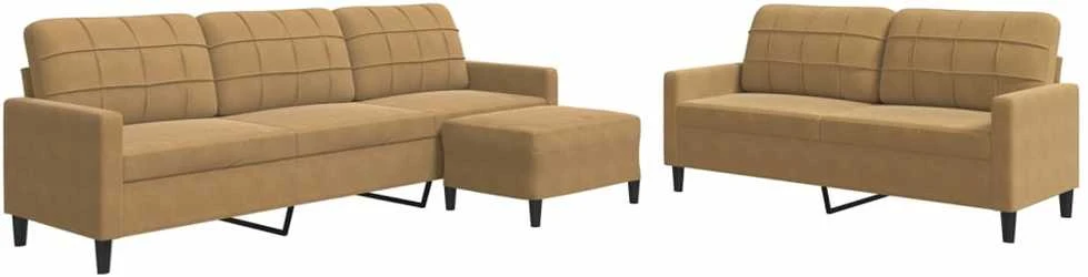 Sofa Sofos komplektas su pagalvėlėmis, 3 dalių, rudas, aksomas
