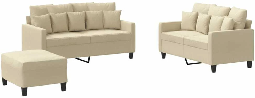 Sofa Sofos komplektas su pagalvėlėmis, 3 dalių, kreminis, audinys