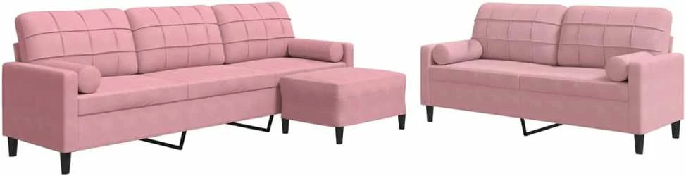 Sofa Sofos komplektas su pagalvėlėmis, 3 dalių, rožinis, aksomas
