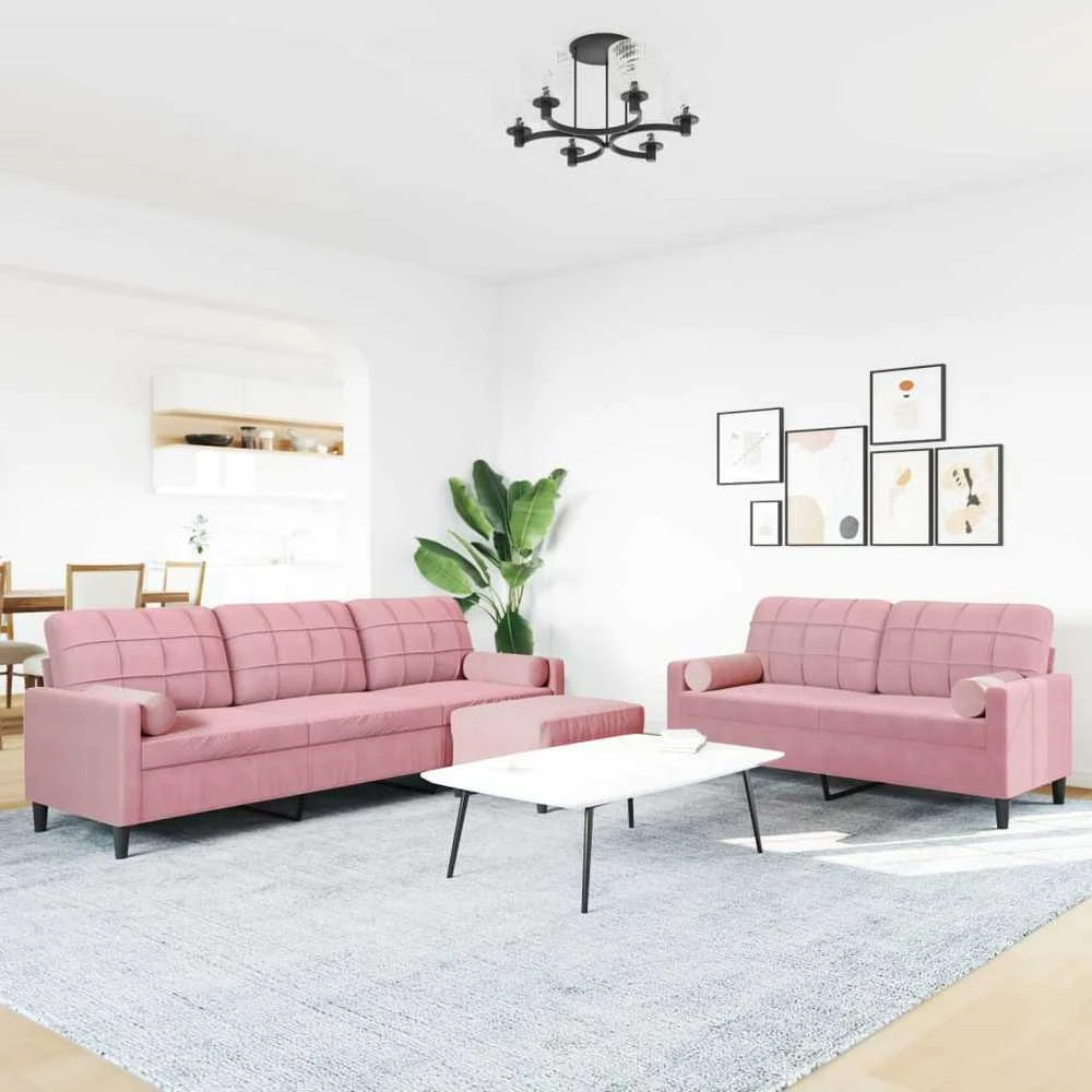 Sofa Sofos komplektas su pagalvėlėmis, 3 dalių, rožinis, aksomas