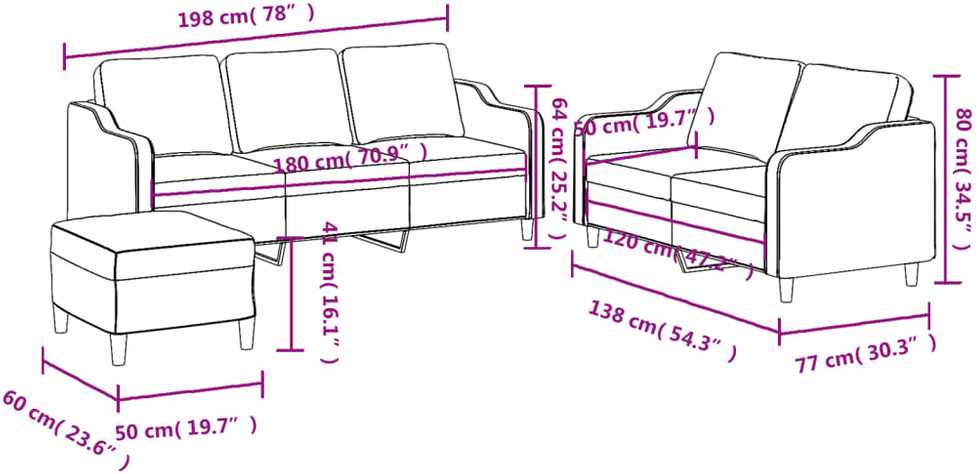 Sofa Sofos komplektas su pagalvėlėmis, 3 dalių, geltonas, audinys