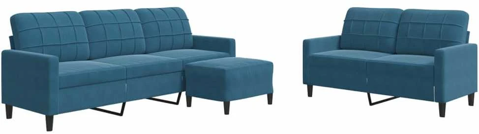 Sofa Sofos komplektas su pagalvėlėmis, 3 dalių, mėlynas, aksomas