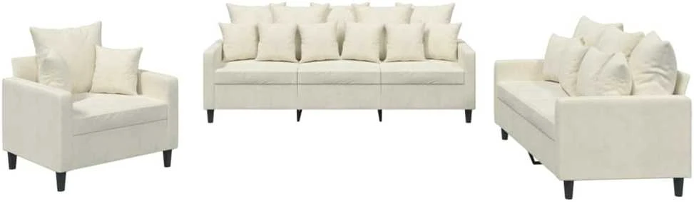 Sofa Sofos komplektas su pagalvėlėmis, 3 dalių, kreminis, aksomas