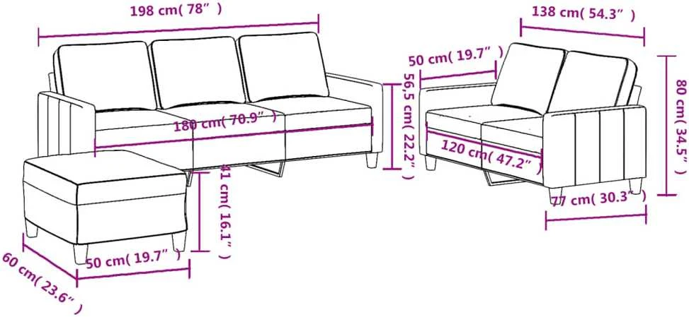 Sofa Sofos komplektas su pagalvėlėmis, 3 dalių, kreminis, audinys