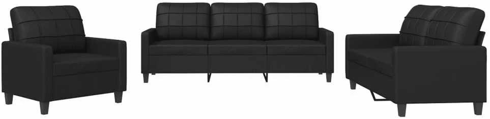 Sofa Sofos komplektas su pagalvėlėmis, 3 dalių, juodas, dirbtinė oda