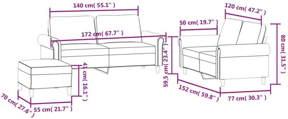Sofa Sofos komplektas su pagalvėlėmis, 3 dalių, kreminis, aksomas