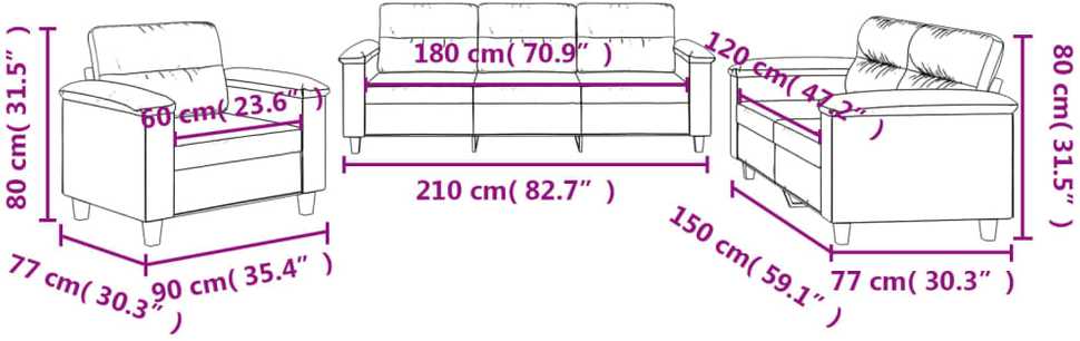 Sofa Sofos komplektas su pagalvėlėmis, 3 dalių, smėlio, audinys