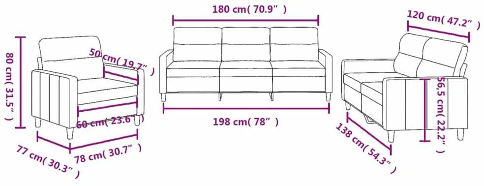 Sofa Sofos komplektas su pagalvėlėmis, 3 dalių, vyno, audinys