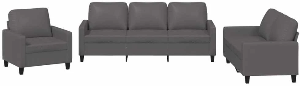 Sofa Sofos komplektas su pagalvėlėmis, 3 dalių, pilkas, dirbtinė oda