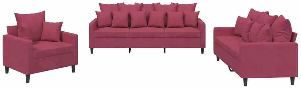 Sofa Sofos komplektas su pagalvėlėmis, 3 dalių, vyno, aksomas