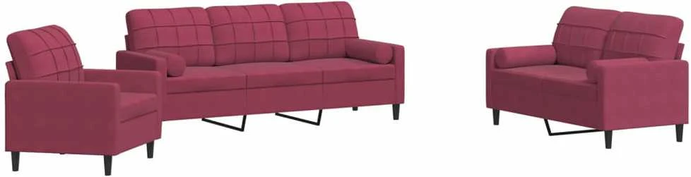 Sofa Sofos komplektas su pagalvėlėmis, 3 dalių, vyno, aksomas