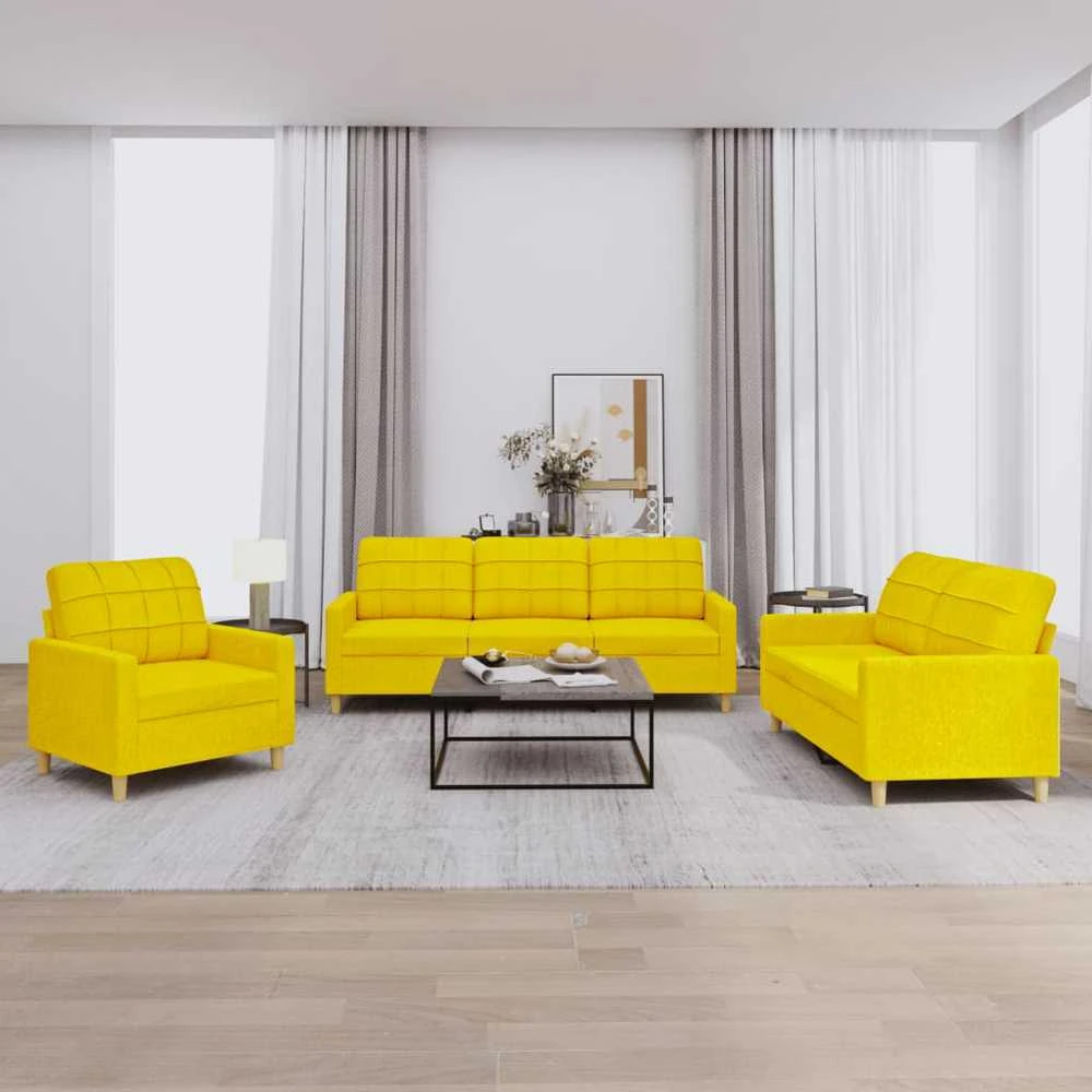 Sofa Sofos komplektas su pagalvėlėmis, 3 dalių, geltonas, audinys
