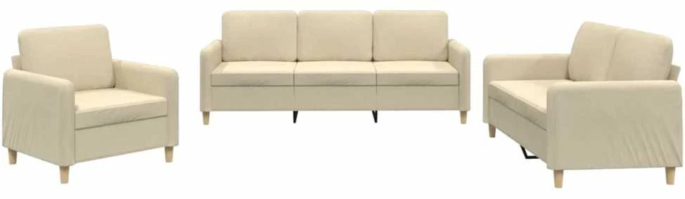 Sofa Sofos komplektas su pagalvėlėmis, 3 dalių, kreminis, audinys