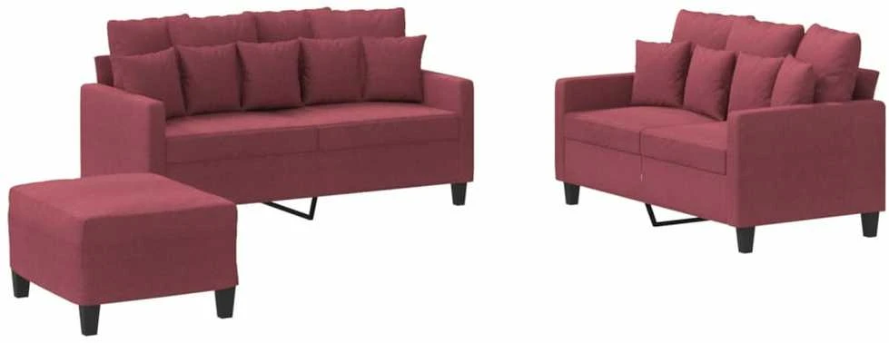 Sofa Sofos komplektas su pagalvėlėmis, 3 dalių, vyno, audinys