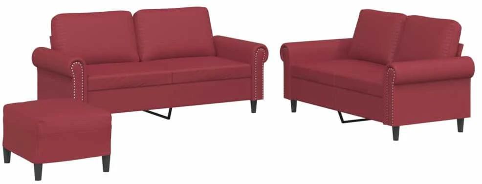 Sofa Sofos komplektas su pagalvėlėmis, 3 dalių, vyno, dirbtinė oda