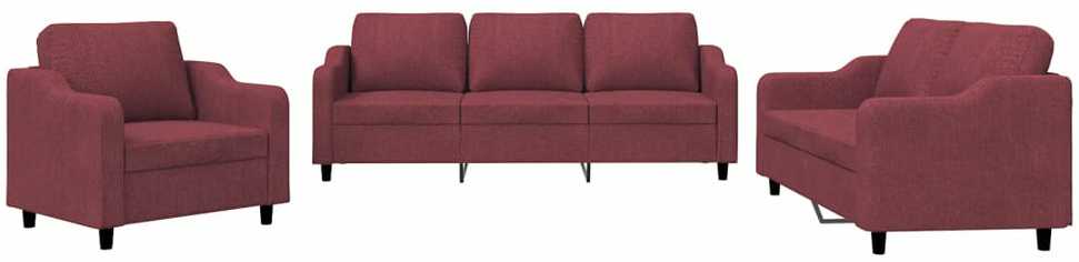 Sofa Sofos komplektas su pagalvėlėmis, 3 dalių, vyno, audinys