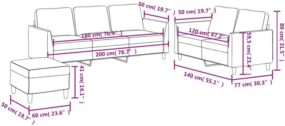 Sofa Sofos komplektas su pagalvėlėmis, 3 dalių, juodas, dirbtinė oda