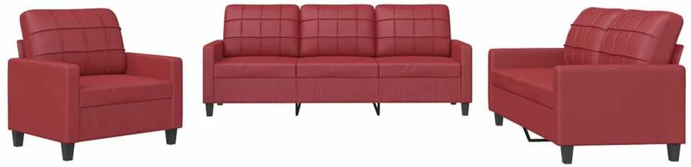 Sofa Sofos komplektas su pagalvėlėmis, 3 dalių, vyno, dirbtinė oda