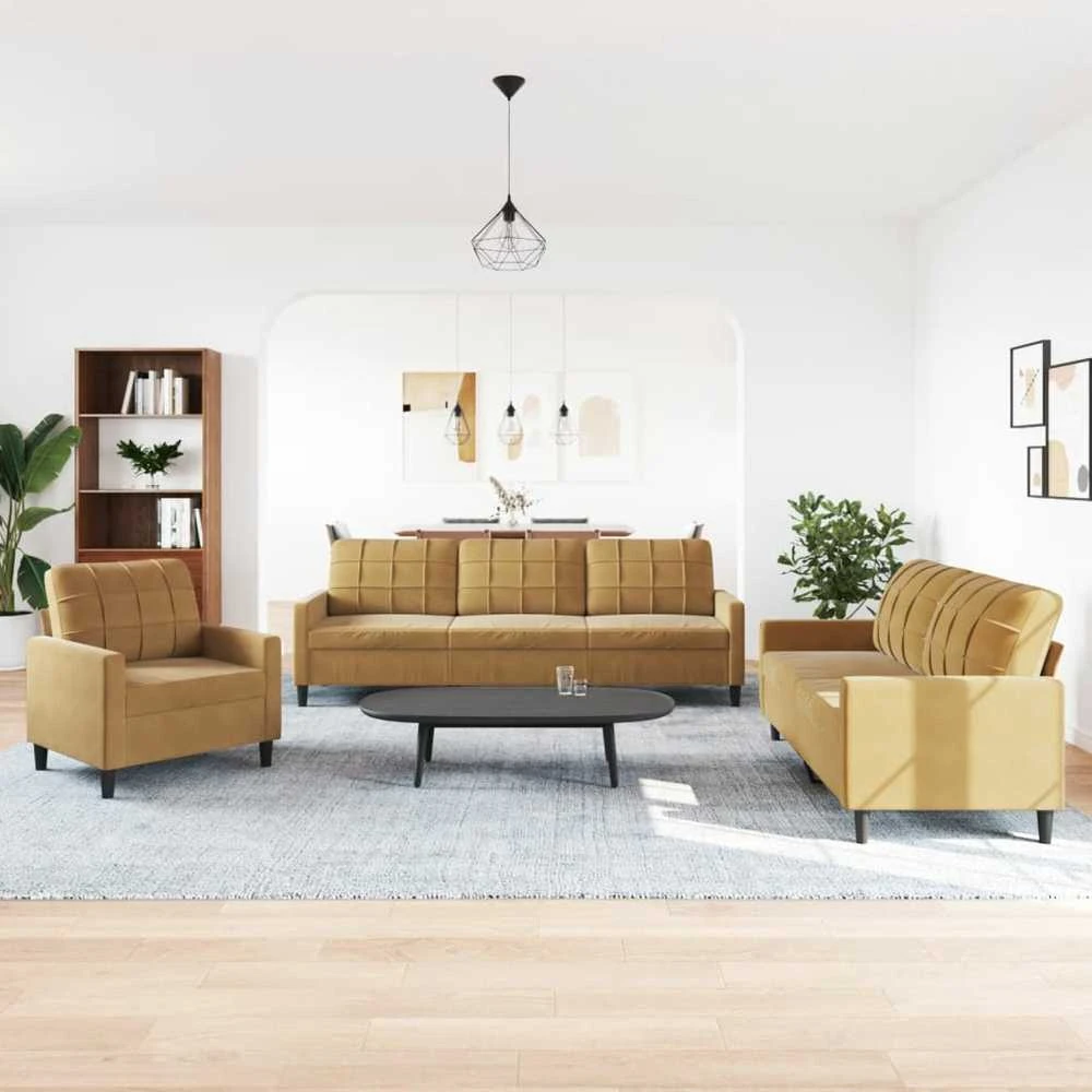 Sofa Sofos komplektas su pagalvėlėmis, 3 dalių, rudas, aksomas