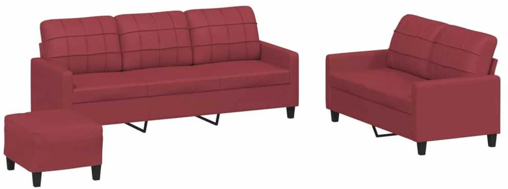 Sofa Sofos komplektas su pagalvėlėmis, 3 dalių, vyno, dirbtinė oda